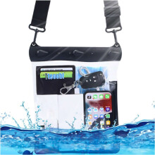 Vandtæt telefoncover 72 sachet Tasketaske med skulderrem universal stor vandtæt 23x25cm Sort