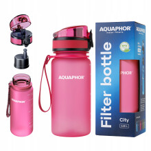 Aquaphor City 350 ml flaske med kulfilter, lyserød, til gåture