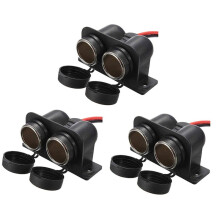 3X Cigarette Lighter Socket 12V Waterproof Dual Power Plug Outlet with Wire for Car Motorcycle Scooter Boat ATV Rv