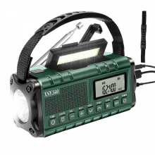 Radio meteorologica di emergenza, AM/FM/radio con caricabatteria per telefono a energia solare da 10000 mAh, display LCD, col