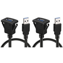 2X Nieuwe USB 3.0-Verlengkabel voor Inbouwpaneel met Vergrendelingsclip - 1 M Dashboardbevestiging voor Auto, Vrachtwagen, Boot en Motorfiets