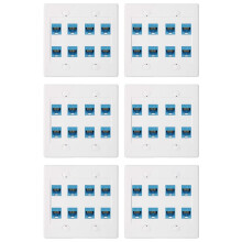 6X Piastra un Muro Ethernet 8 Porte - Doppia Banda Cat6 RJ45 Jack Piastra per Cavo di Rete da Femmina un Femmina - Blu