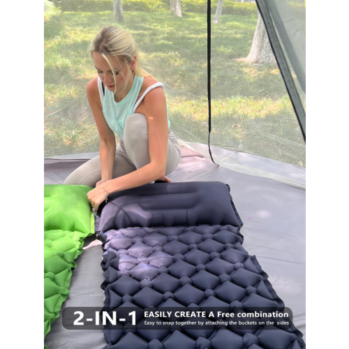 (grey)Camping Sleeping Pad with Pillow Builtin Pump Ultralight Inflatable Sleeping Mat Waterproof 2
