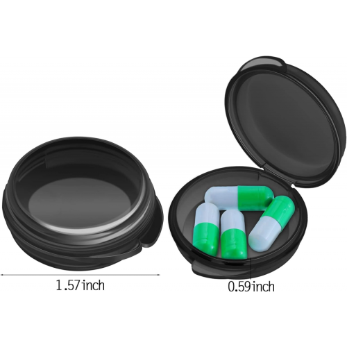 6Pcs Small Pill Case Travel Pill Container Clear Mini Organizer Box Round Black Pill 1