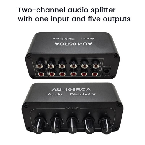 4X 5CH Audio Distributor Stereo Audio Mixer 1 Input 5 Output RCA Splitter for Power Amplifier Active Audio 2