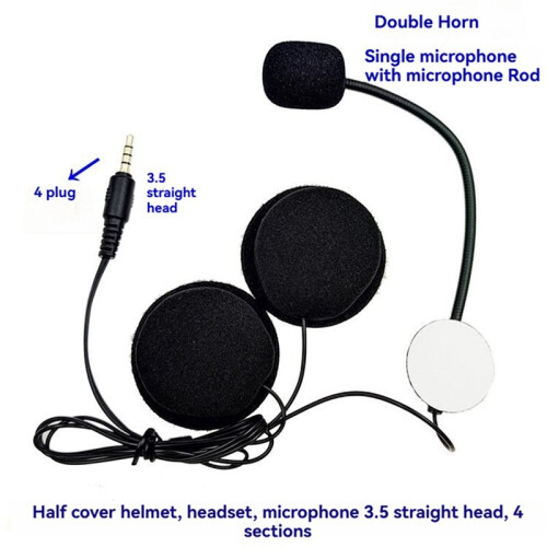 2X Motorcycle Helmets Intercom Mic Headset 2 Speakers 32Ω Microphone for Half-Motorcycle Helmet Straight Plug 2