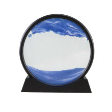 (Blue) Moving Sand Art Picture Round Glass 3d Natural Landscape Flowing Sand Frame Hourglasses Decor For