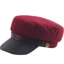 (Wine Red) Unisex Baker Boy Newsboy Beret Hat Peaked Cap With Brim Cadet Military Hat