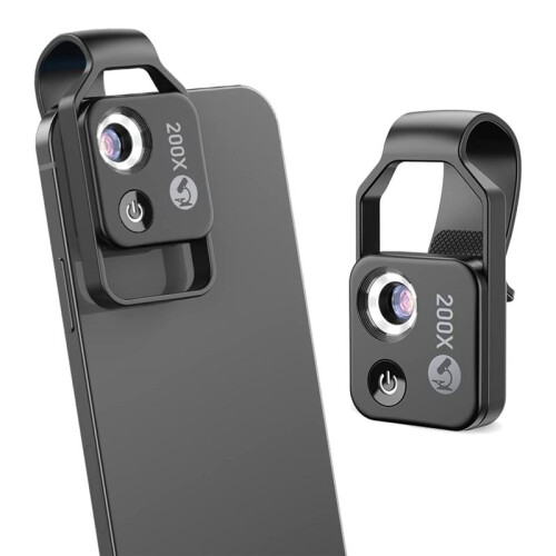 200X Cell Phone Microscope Accessory with Window Microscope, Portable  Digital Microscope with LED Light/Universal Clip 2