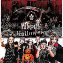 Halloween Scary Grim Reaper Backdrop Bloody Skull Death Photography Background Spooky Horror Party Banner Decoration Props Supplies