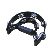 (black) Double Row Handheld Tambourine Metal Jingles Hand Held Plastic Musical Percussion Drum Half Moon