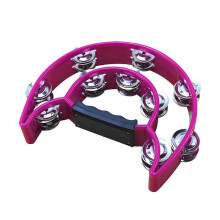 (purple) Double Row Handheld Tambourine Metal Jingles Hand Held Plastic Musical Percussion Drum Half Moon