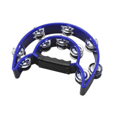 (blue) Double Row Handheld Tambourine Metal Jingles Hand Held Plastic Musical Percussion Drum Half Moon