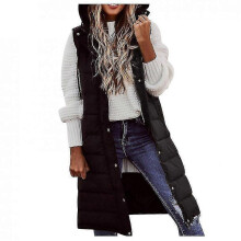 (Medium, BLACK) Womens Long Hooded Warm Jacket Knee Length Down Vest With Hood
