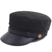 (Black) Unisex Baker Boy Peaked Cap With Brim Newsboy Beret Hat Cadet Military Hat