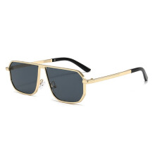 (GoldFrameGray)Gafas de sol cuadradas de metal de moda con Uv400 para hombre para deportes al aire libre y eventos sociales