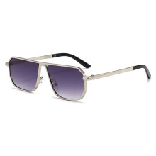 (SilverFrameGradientGray)Gafas de sol cuadradas de metal de moda con Uv400 para hombre para deportes al aire libre y eventos sociales