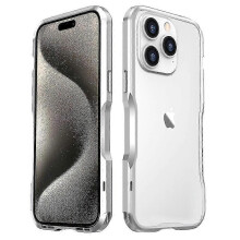 (Silver) Anti-drop Bumper Case compatible Iphone 15 Pro Max Metal Frame Screw Lock Mobile Phone Cover