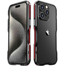 (Black Red) Anti-drop Bumper Case compatible Iphone 15 Pro Max Metal Frame Screw Lock Mobile Phone Cover