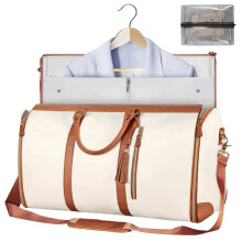 (White) Carry On Garment Bag, Large PU Leather Duffle Bag for Women, Waterproof Garment Bags