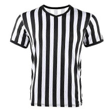 (Black 2XL) Football Referee Striped Shirt S-M-6XL Black and White V-Neck Polyester Sportswear