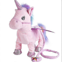(Pink) Electric unicorn plush toy, 353010cm, multiple colors available, can walk, sing, twist and make sounds