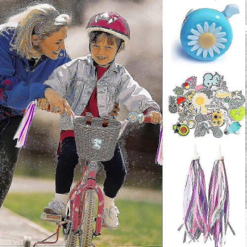 (Brown) Children's Bicycle Front Basket Plastic Woven with Ribbons