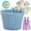 (Blue) Children's Bicycle Front Basket Plastic Woven with Ribbons 1
