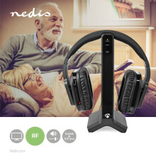 Auriculares TV inalámbricos | RF | Supraaural | Máximo tiempo de batería: 8 horas | 25 m | Audio Digital | Muelle de carga | Negro
