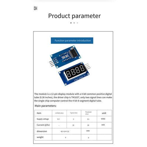 4X Módulo de Exibição LED de 4 Bits TM1637 para , Tubo de Relógio de Ânodo Vermelho de 7 Segmentos de 0,36 Polegadas e Placa de Driver Serial 2