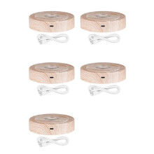 5X Round Stand Led Rotating Display Stand Base for Crystals Lighted Base 8 Light Modes Display Pedestals(Wood Color)