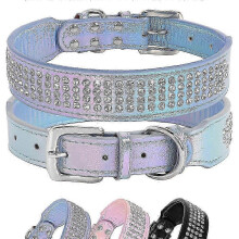 (L, Black) Rhinestone Diamonds Leather Dog Collar Bling Adjustable for Medium Large Pets X