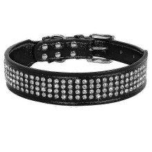 (XL, Black) Rhinestone Diamonds Leather Dog Collar Bling Adjustable for Medium Large Pets X