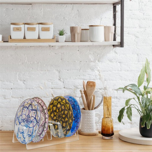 Acrylic Plate Display Stand, 6 Tiered Clear Acrylic Holders for Showcasing Dinnerware, Kitchenware, Decorative Plates 1