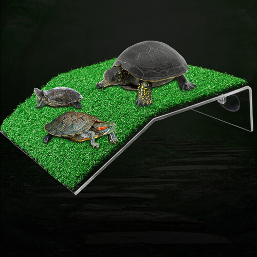 Lawn Turtle Basking Platform Turtle Resting Basking Platform, Simulation Grass Turtle Ramp for Turtle Tank, Reptile L 2