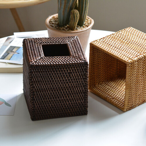 (Rectangular)Rattan Tissue Box Cover Rectangular Wicker Tissue Box Holder Decorative Woven Facial Tissue Holder For Bedroom Bathroom 2