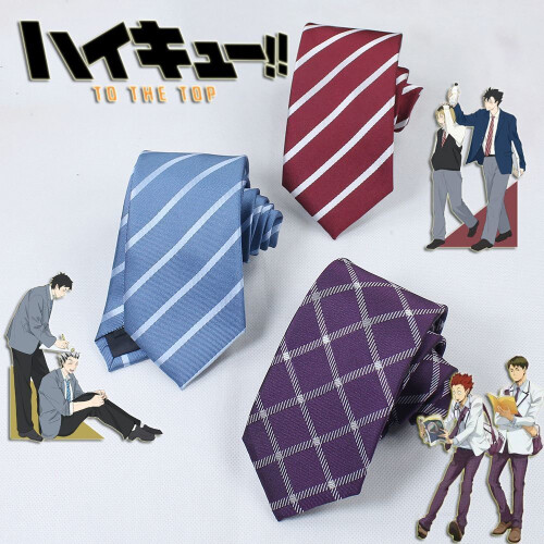 (Red)Haikyuu Cosplay Striped Tie With Polyester Silk For Halloween Party Accessory 1