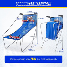 8-in-1 basketbalmachine met 4 ballen en luchtpomp en 8 spelmodi arcade basketbalspellen donkerblauw
