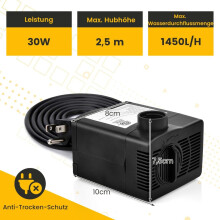 30 W mini aquariumpomp met 2,5 m hoge slag & 1,83 m stroomkabel & 3 sproeiers waterpomp 1400 L/u