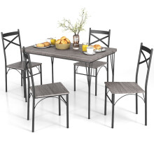 Eetkamerset van 5 stuks voor 4 personen, moderne rechthoekige eettafel en 4 eetkamerstoelen grijs en zwart