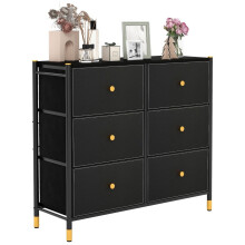 Ladekast voor de slaapkamer met 6 laden hoge stoffen ladekast met metalen frame 89 x 30 x 76,5 cm zwart