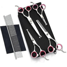 (Pink) 6 in 1 Professional Stainless Steel Safety Round Tip Dog Grooming Scissors Kit, for Dog & Cat Grooming