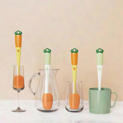 (Green White) Radish Bottle Brush with Handle for Cups 1
