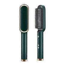 (US Plud, Green) Negative-ion Electric Hair Straightener Curler Lazy Comb Hot Flat Artifact Brush
