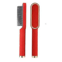 (EU Plud, Red) Negative-ion Electric Hair Straightener Curler Lazy Comb Hot Flat Artifact Brush