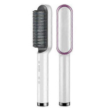 (EU Plud, White) Negative-ion Electric Hair Straightener Curler Lazy Comb Hot Flat Artifact Brush