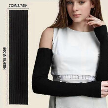 (black and white) Arm Warmers Winter for Women, Long Fingerless Knit Arm Sleeves with Thumb Hole