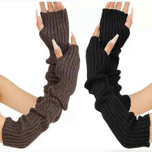 (red) Arm Warmers Winter for Women, Long Fingerless Knit Arm Sleeves with Thumb Hole