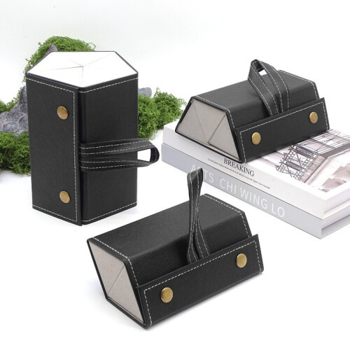 (Black 2Grid)Hanrafted Leather Glassecase With Multiple Slots And Soft Inner Storage Daily 1