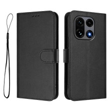 (Black) Compatible For OnePlus 15 5G Wallet Case RFID Calf Texture Leather Stand Phone Cover with Strap